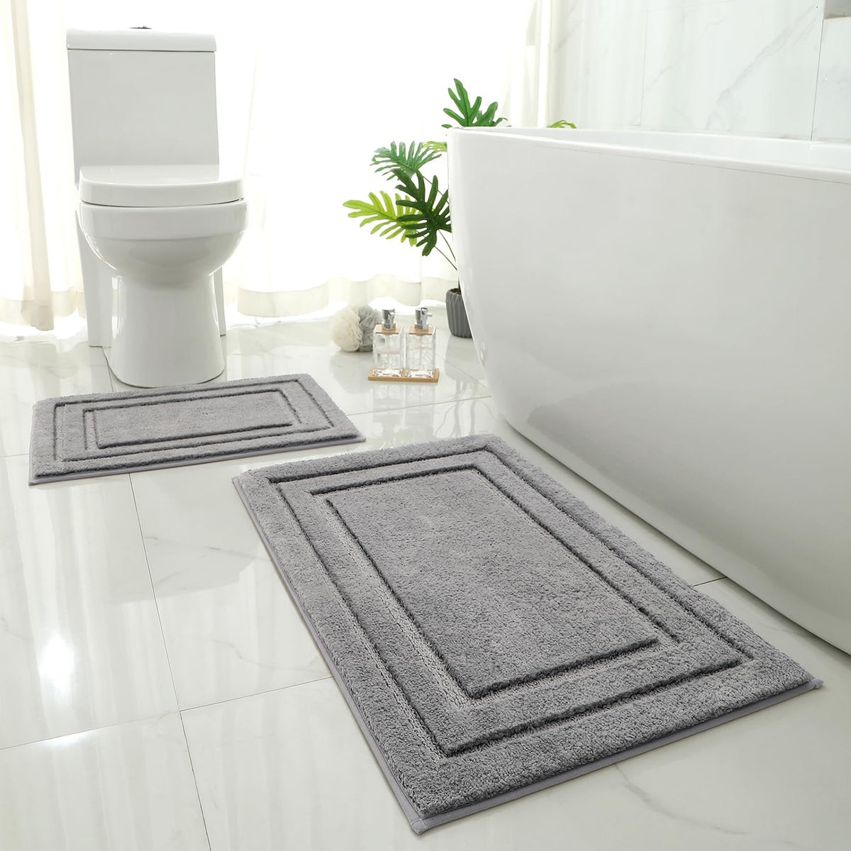 HOMEIDEAS Bathroom Rugs Sets 2 Piece, Super Soft and Absorbent Non Slip Microfiber Machine Washable Bath Mat Set (20" x 32" + 16" x 24", Brown)