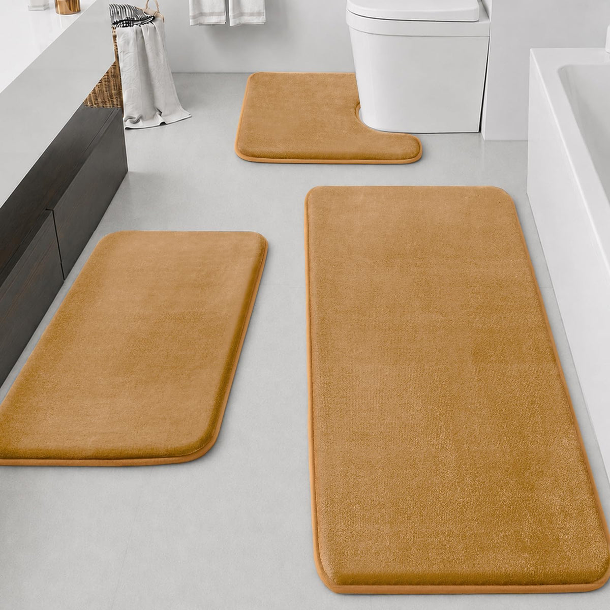 HUXMEYSON Bathroom Rugs Sets 2 Piece, Non-Slip & Quick Dry Bath Mat Set, Ultra Soft Velvet Bath Rugs for Bathroom, Toilet and Shower Floor, Navy