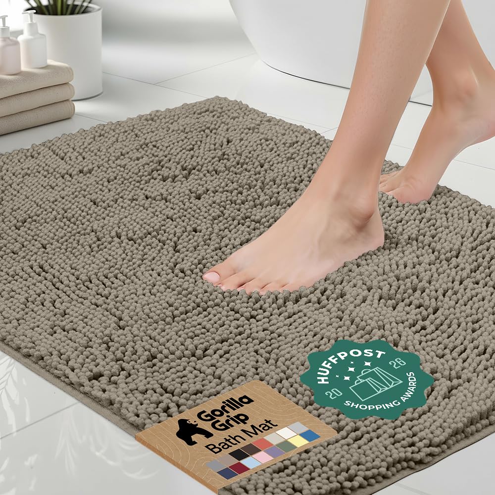 GORILLA GRIP Bath Rug Mat for Bathroom, Absorbent Chenille, 24x17 Blue