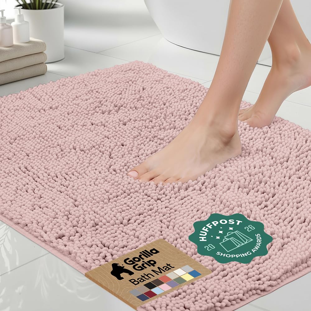GORILLA GRIP Bath Rug Mat for Bathroom, Absorbent Chenille 24x17 Sage Green