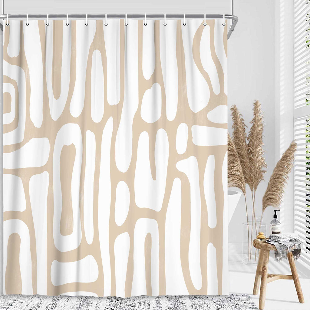 Bondjos Abstract Sage Green Shower Curtain,Boho Modern Geometric Line Art Decor,Abstract Minimalist Farmhouse Style Shower Curtain for Bathroom，Waterproof Polyester Fabric Bathroom Curtain,72x72 Inch