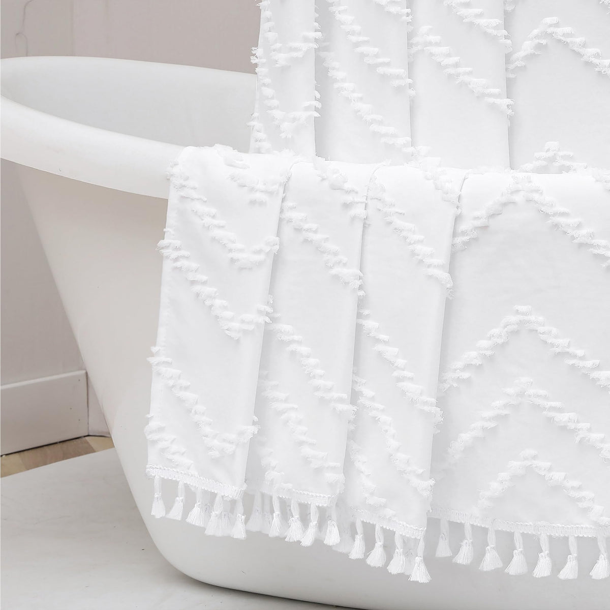 OWENIE White Fabric Boho Shower Curtain 72 x 72 Inches for Bathroom