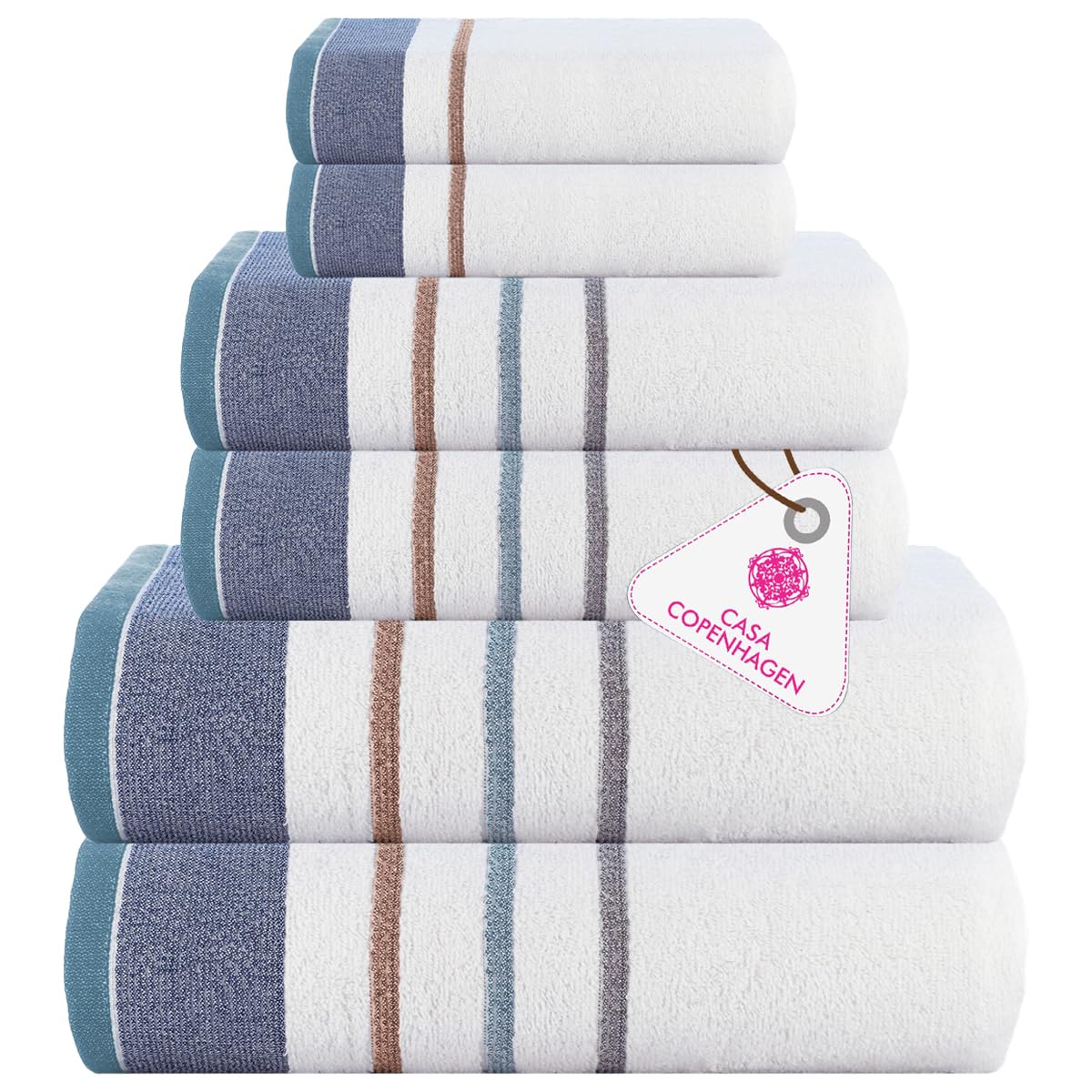 CASA COPENHAGEN 6pcs Bathroom Towel Gift Set, 600GSM, Dark Black