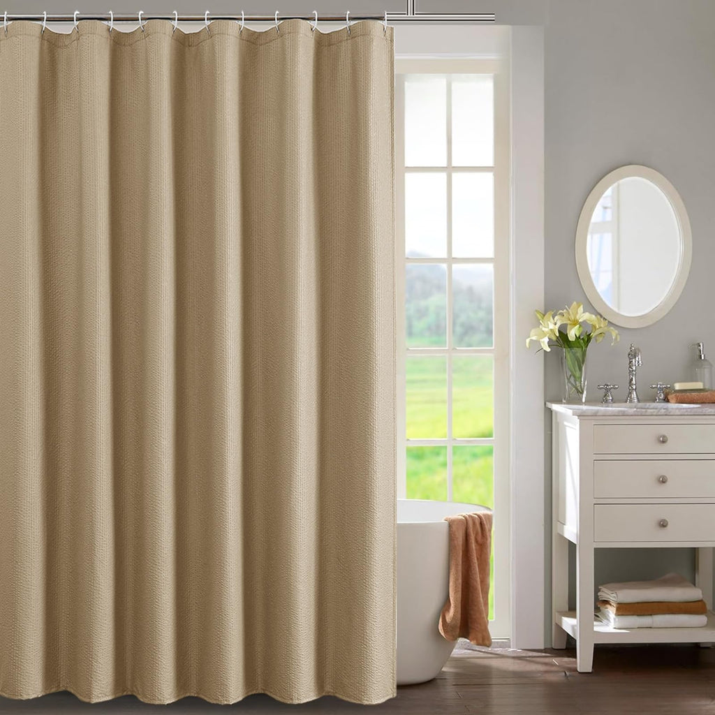 OWENIE White Shower Curtain for Bathroom 84 Inches Extra Long, Elegant 3D Embossed Textured Cloth Waffle Shower Curtain, Modern Luxury Hotel Style, Water Repellent, Machine Washable, 72X84, White