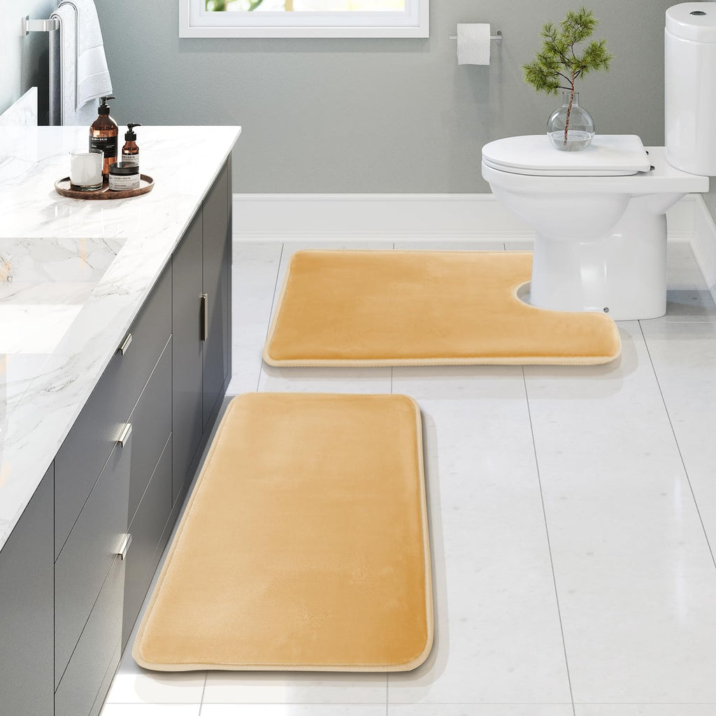 Clara Clark 3 Piece Bathroom Rugs Bath Mat Set, Velvet Memory Foam Bath Mats for Bathroom - Non-Slip, PVC Backing Bath Rugs, Washable - Dries Quickly, Green