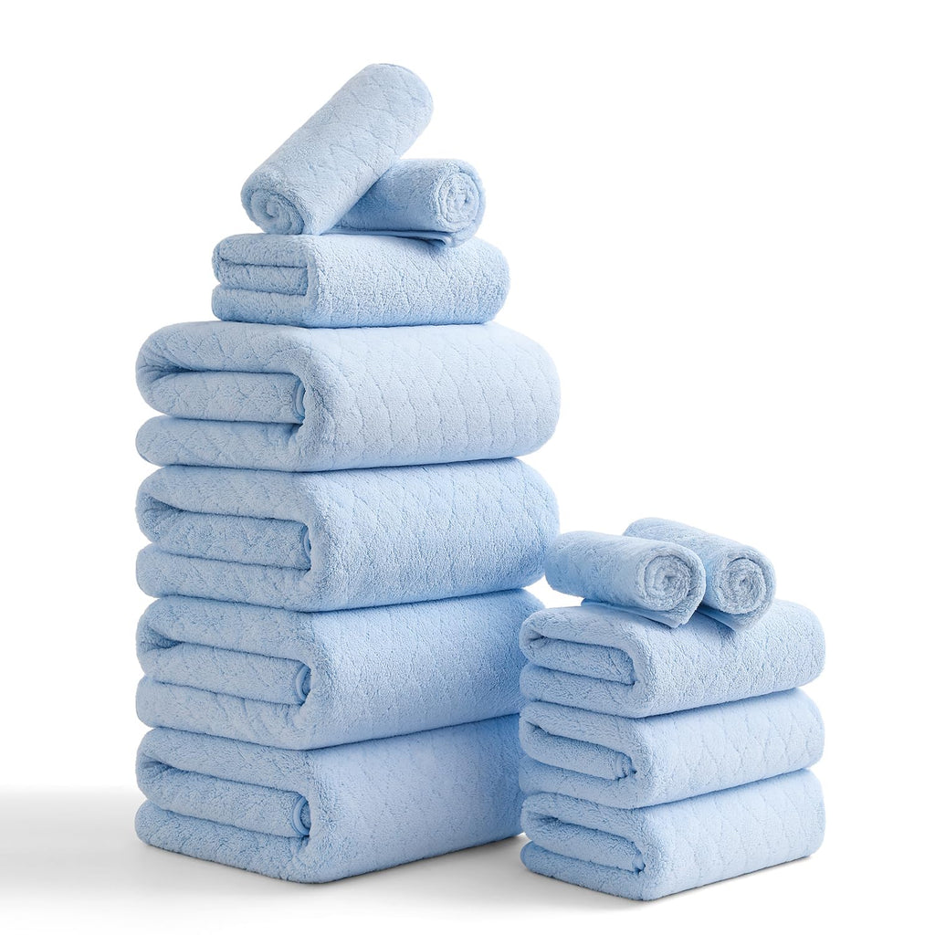 Hailea Luxury Bath Towels Set - 12 Piece (4 Large Bath Towels,4 Hand Towels,4 Washcloths), 100% Microfiber,Extra Absorbent Super Soft & Quick Dry,Complete Family Pack for Bathroom Gym Pool,Camel