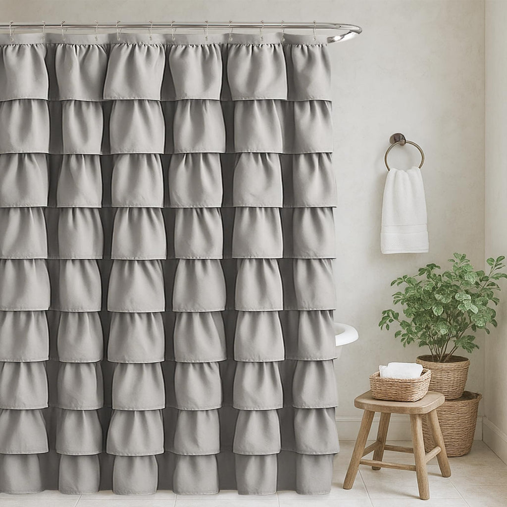 Seasonwood Beige Ruffle Shower Curtain Neutral Shower Curtain 72 x 72