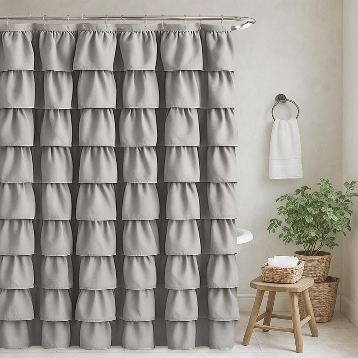 Seasonwood Beige Ruffle Shower Curtain Neutral Shower Curtain 72 x 72