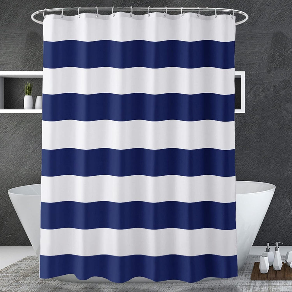 AmazerBath Navy Blue Shower Curtain Stripes, 72" W x 72" H Blue and White Shower Curtain, Fabric Shower Curtains for Bathroom with 2 Heavy Stones, Water Repellent
