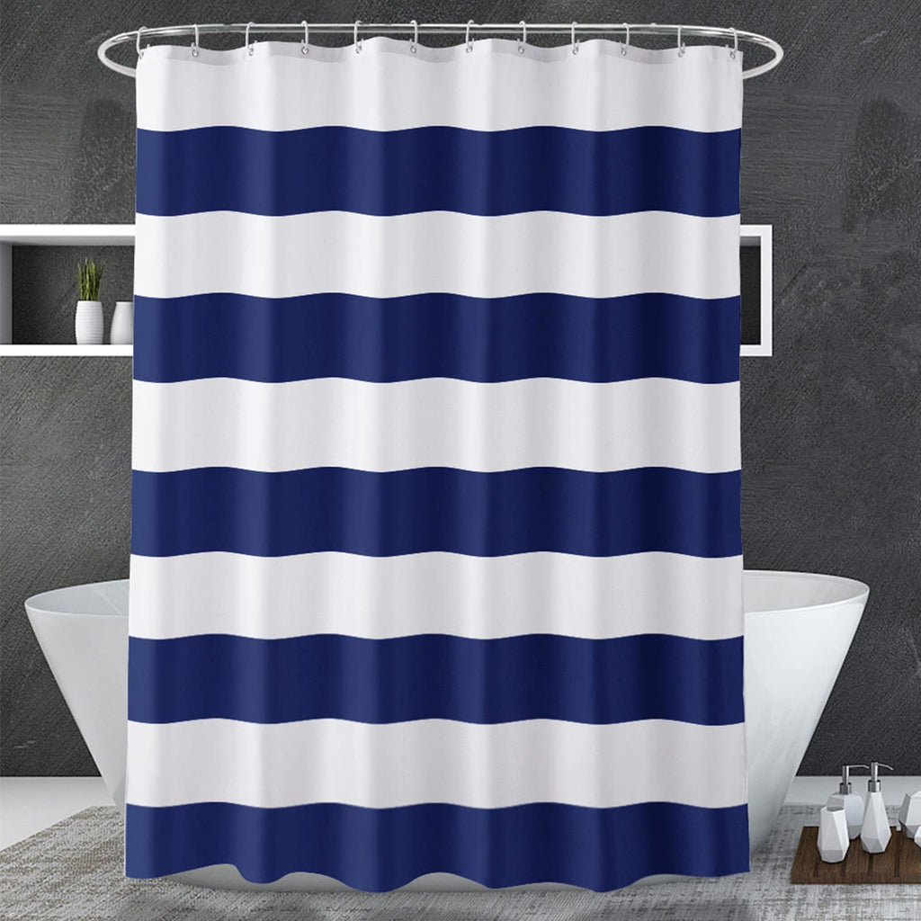 AmazerBath Navy Blue Shower Curtain Stripes, 72" W x 72" H Blue and White Shower Curtain, Fabric Shower Curtains for Bathroom with 2 Heavy Stones, Water Repellent