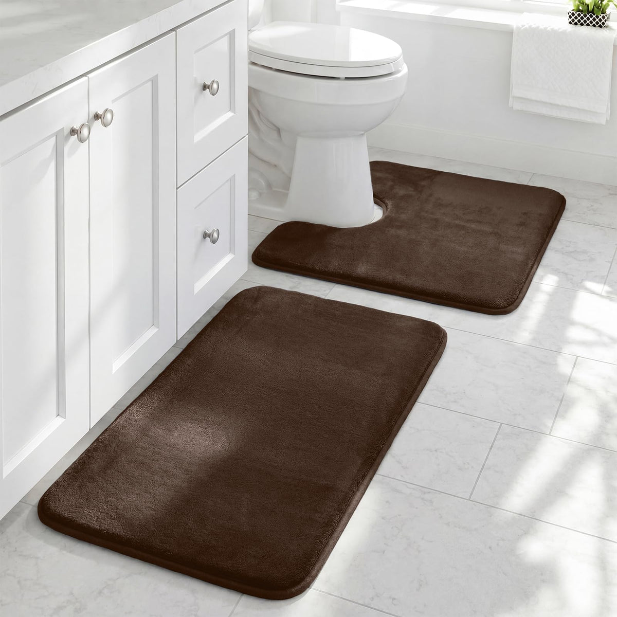 HUXMEYSON Bathroom Rugs Sets 2 Piece, Non-Slip & Quick Dry Bath Mat Set, Ultra Soft Velvet Bath Rugs for Bathroom, Toilet and Shower Floor, Navy