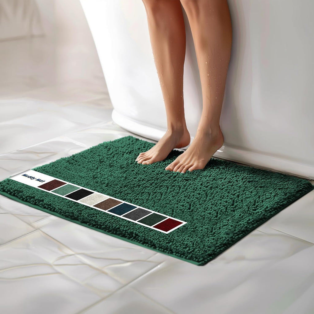 Muddy Mat Chenille Bathroom Rugs Quick Dry Microfiber Mats Non Slip Washable, Extra Thick, Soft and Highly Absorbent Bath Mats for Bathroom, Kitchen, and Shower Floor - Grey Medium 30"X19"