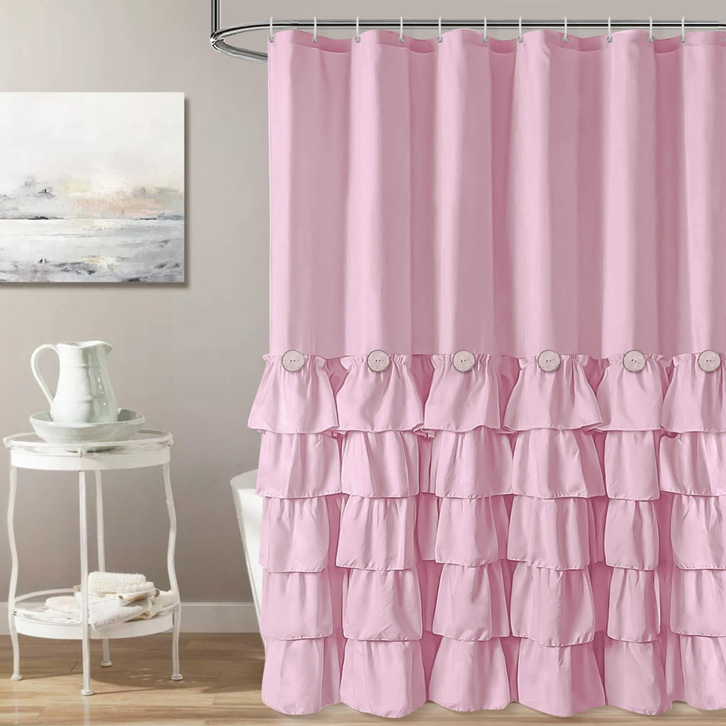 Seasonwood Beige Ruffle Shower Curtain Neutral Shower Curtain 72 x 72