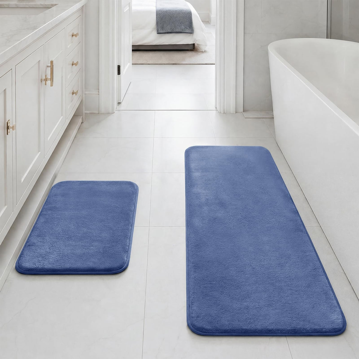 HUXMEYSON Bathroom Rugs Sets 2 Piece, Non-Slip & Quick Dry Bath Mat Set, Ultra Soft Velvet Bath Rugs for Bathroom, Toilet and Shower Floor, Navy