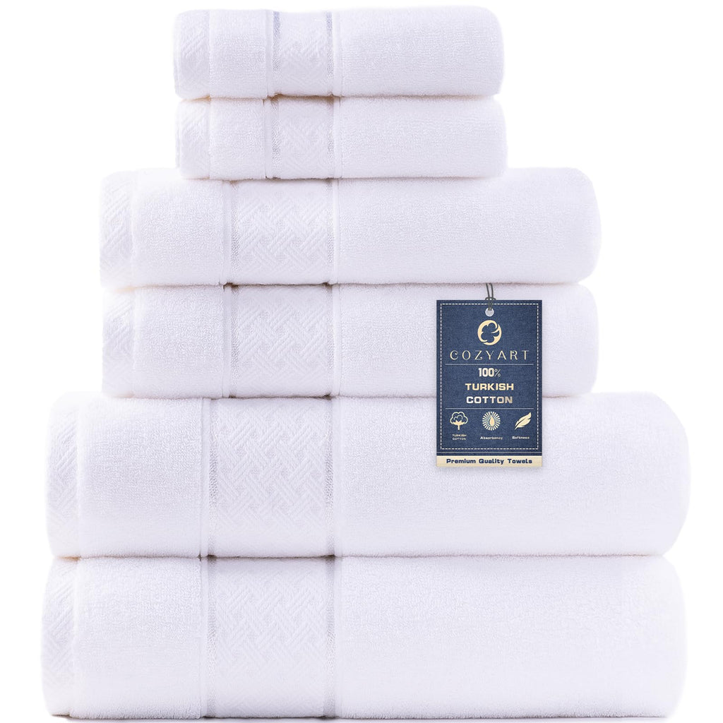 COZYART Bath Towel Set 6 PCS, Pink Luxury 100% Turkish Cotton 650GSM