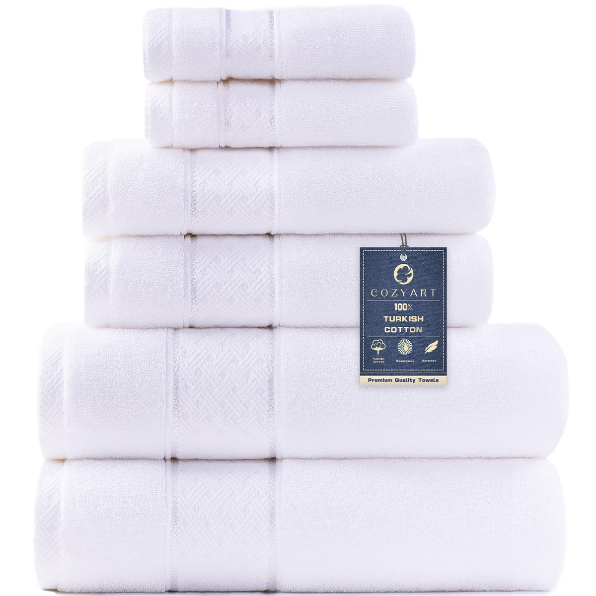 COZYART Bath Towel Set 6 PCS, Pink Luxury 100% Turkish Cotton 650GSM