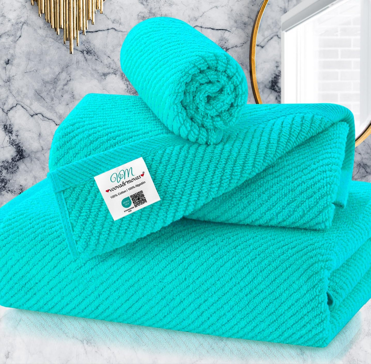VOOVA & MOVAS Hand Towels for Barthroom, 18x28 in, Soft, Deep Turquoise