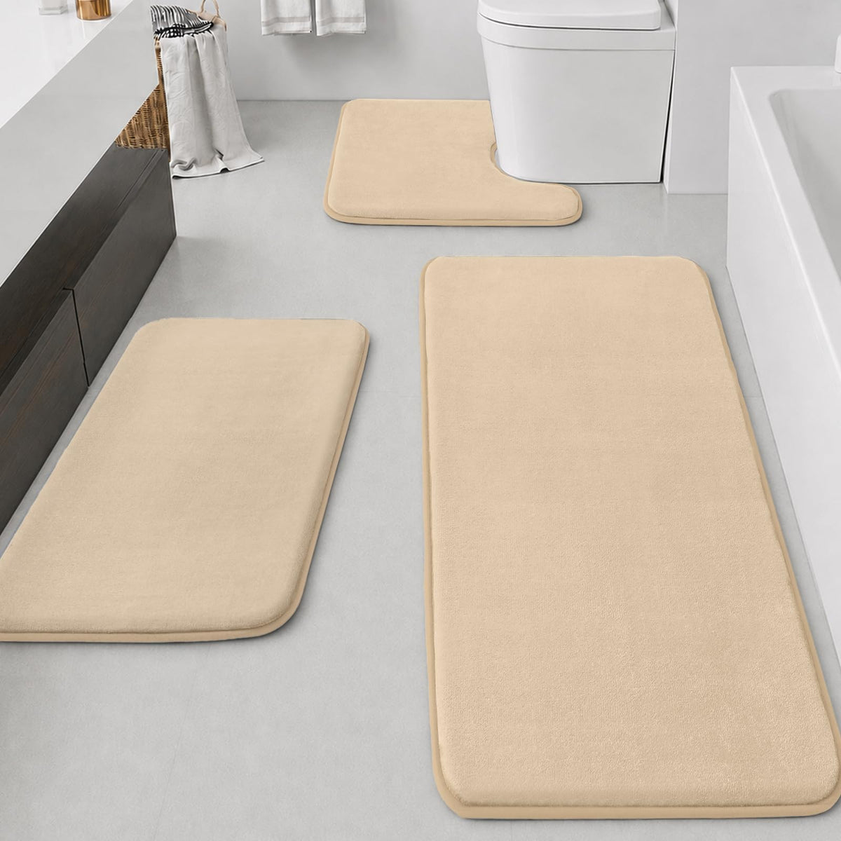 HUXMEYSON Bathroom Rugs Sets 2 Piece, Non-Slip & Quick Dry Bath Mat Set, Ultra Soft Velvet Bath Rugs for Bathroom, Toilet and Shower Floor, Navy
