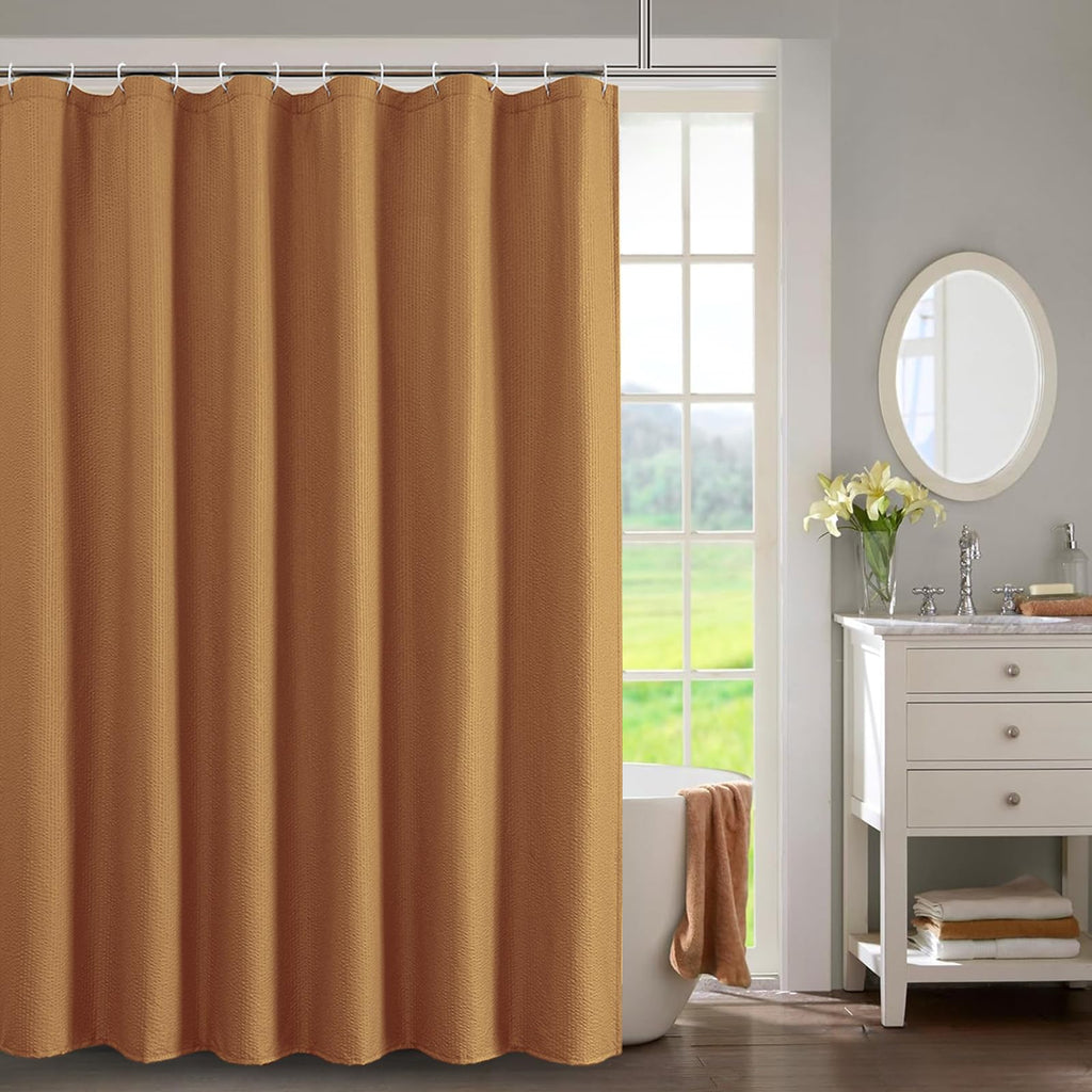 OWENIE White Shower Curtain for Bathroom 84 Inches Extra Long, Elegant 3D Embossed Textured Cloth Waffle Shower Curtain, Modern Luxury Hotel Style, Water Repellent, Machine Washable, 72X84, White