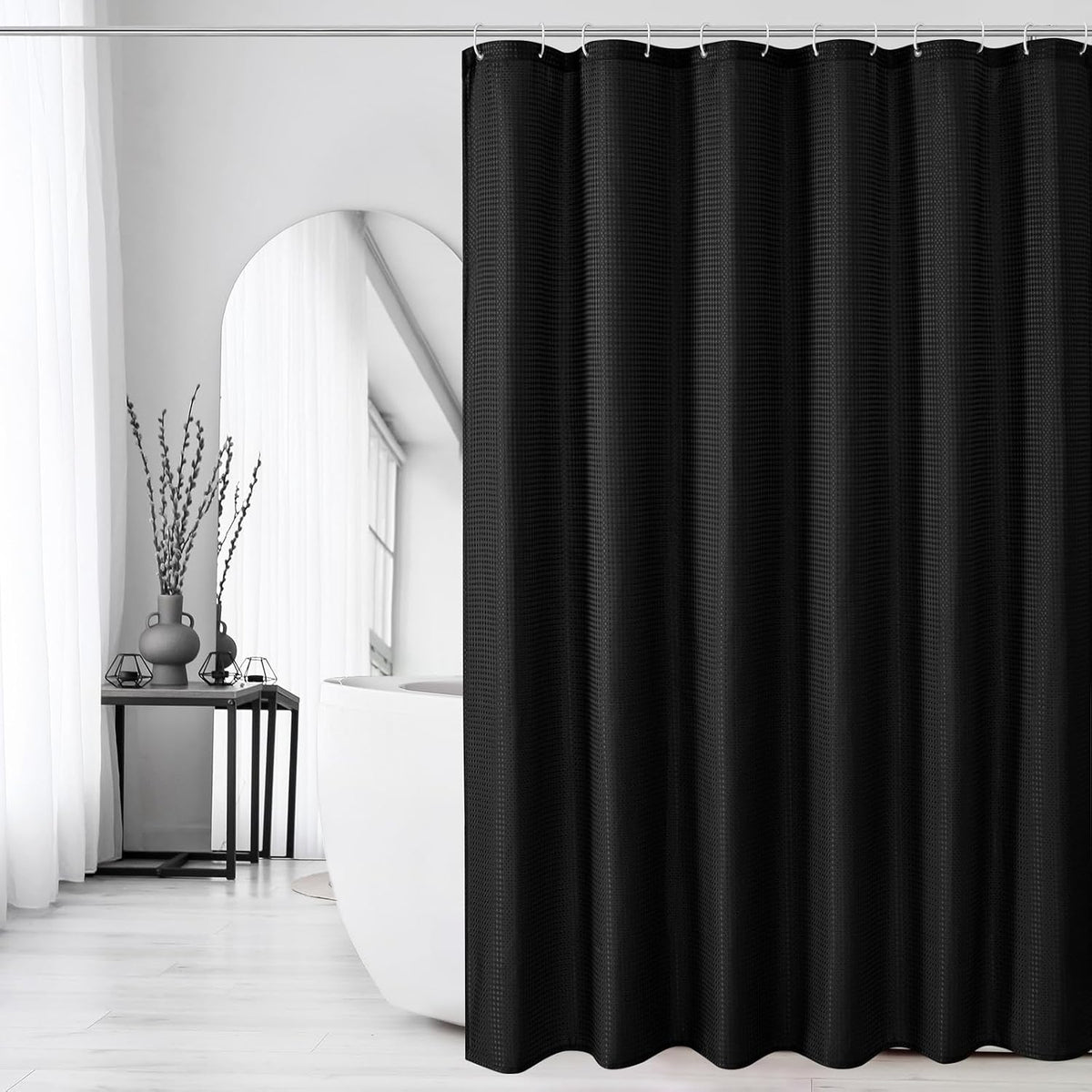 Gibelle Black Cloth-Textured Shower Curtain, Hotel Style, 72x72