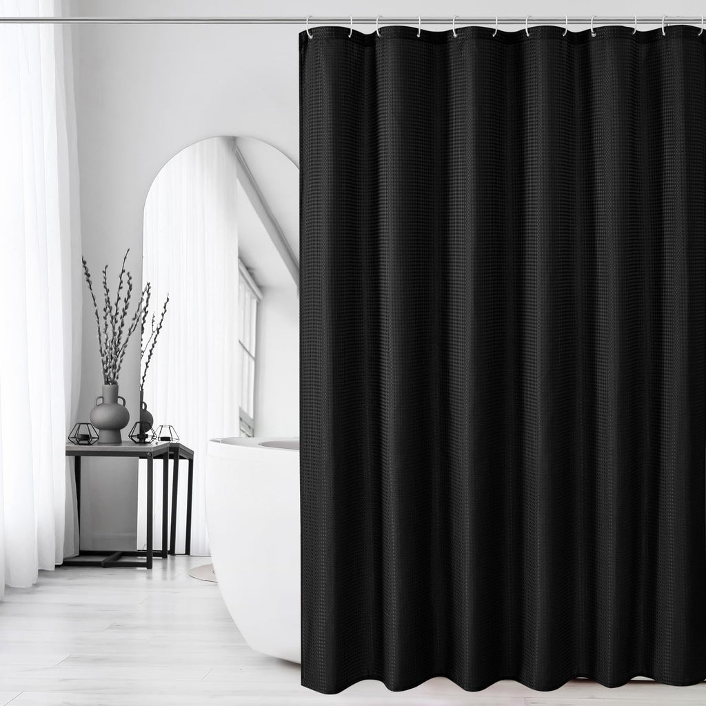 Gibelle Black Cloth-Textured Shower Curtain, Hotel Style, 72x72