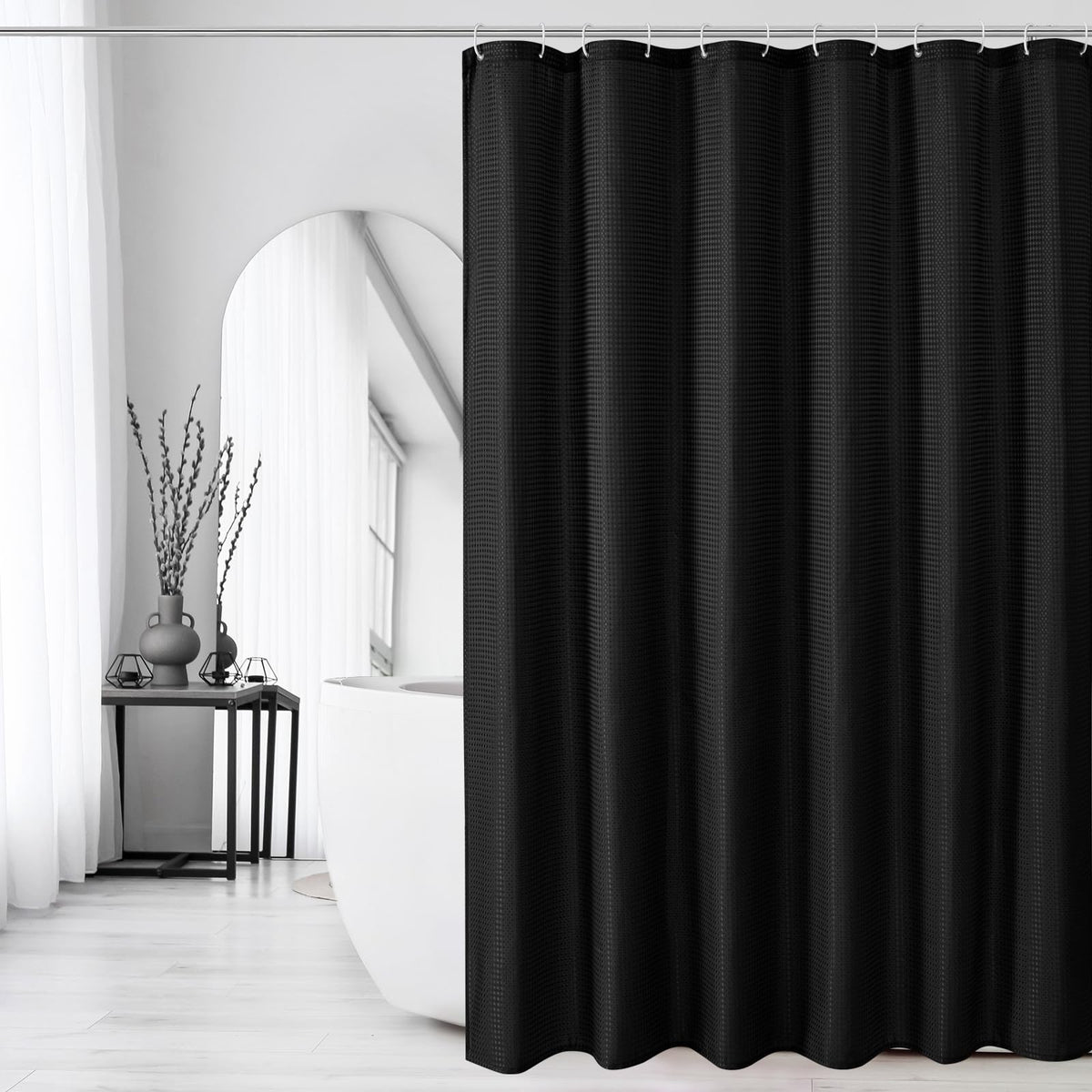 Gibelle Black Cloth-Textured Shower Curtain, Hotel Style, 72x72