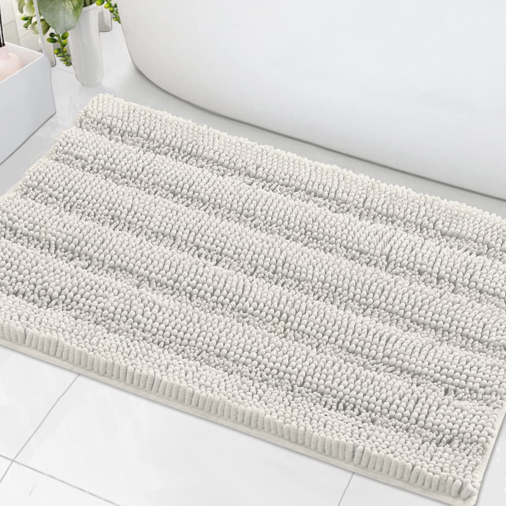 H.VERSAILTEX Sage Bathroom Rugs, Bath Mat Set of 2 Extra Thick Chenille Striped Pattern Shaggy Bath Rugs for Bath Room, Non Skid Bath Mats for Bathroom Floor (32 x 20 Plus 24 x 17 - Inches)