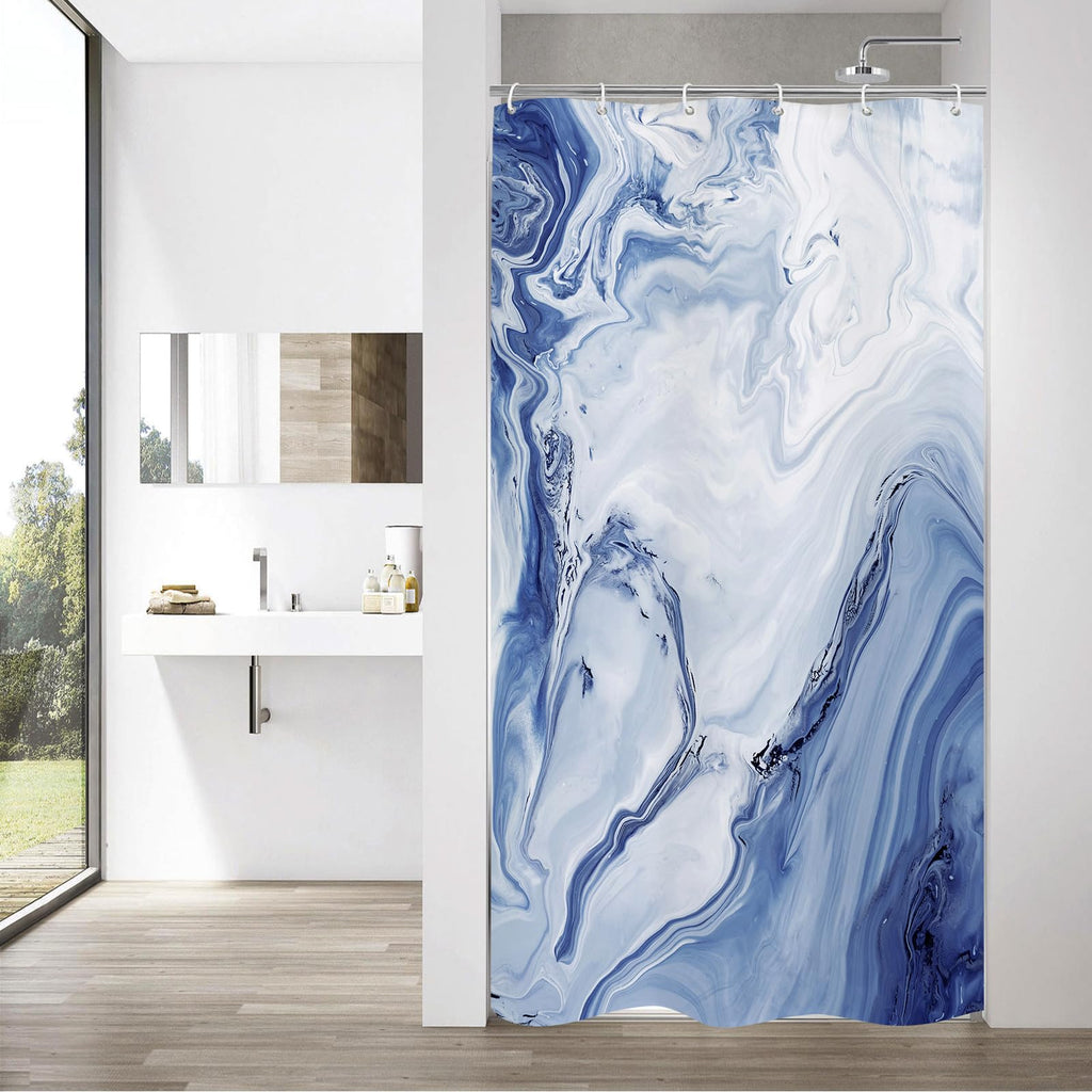Blue Marble Fabric Shower Curtain, Abstract Watercolor, 72 x 72 Inches