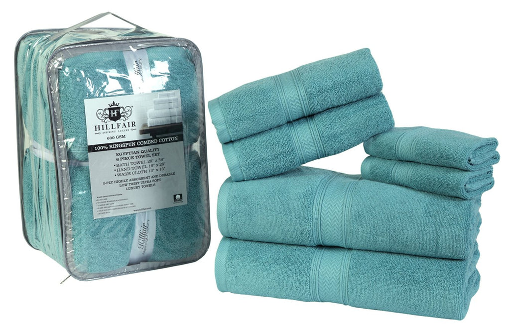 HILLFAIR 100% Cotton 24 Piece Bath Towels Set for Bathroom - Ocean Blue