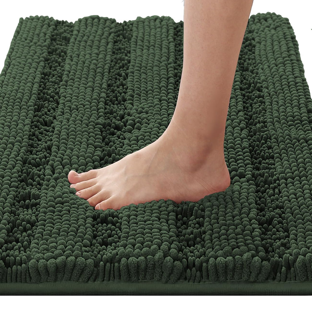 H.VERSAILTEX Sage Bathroom Rugs, Bath Mat Set of 2 Extra Thick Chenille Striped Pattern Shaggy Bath Rugs for Bath Room, Non Skid Bath Mats for Bathroom Floor (32 x 20 Plus 24 x 17 - Inches)