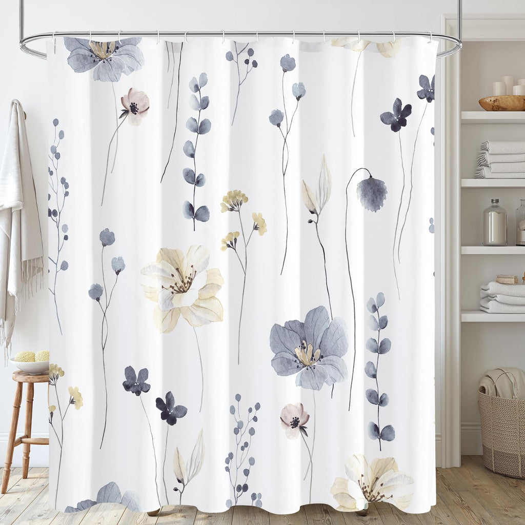 Gibelle Sage Green Beige Watercolor Floral Fabric Shower Curtain 72x72