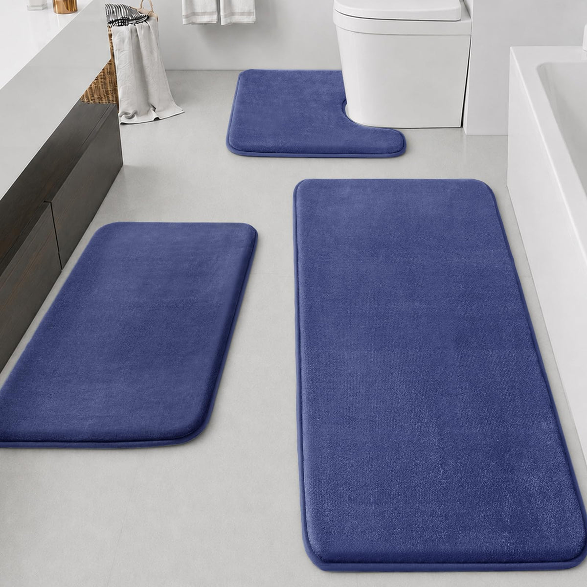 HUXMEYSON Bathroom Rugs Sets 2 Piece, Non-Slip & Quick Dry Bath Mat Set, Ultra Soft Velvet Bath Rugs for Bathroom, Toilet and Shower Floor, Navy