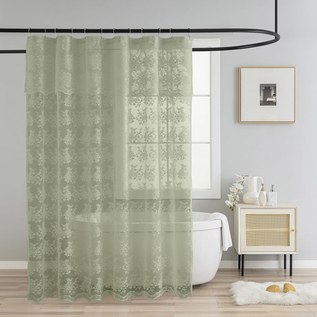 TUDECO White Lace Shower Curtain with Attached Valance 72 x 72 Inch