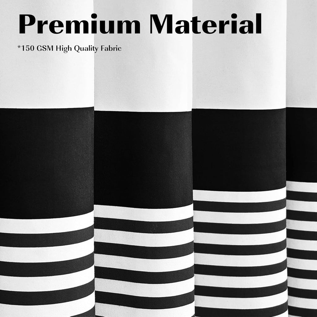 Seasonwood Black and White Shower Curtain Striped with Tassels 72 x 72