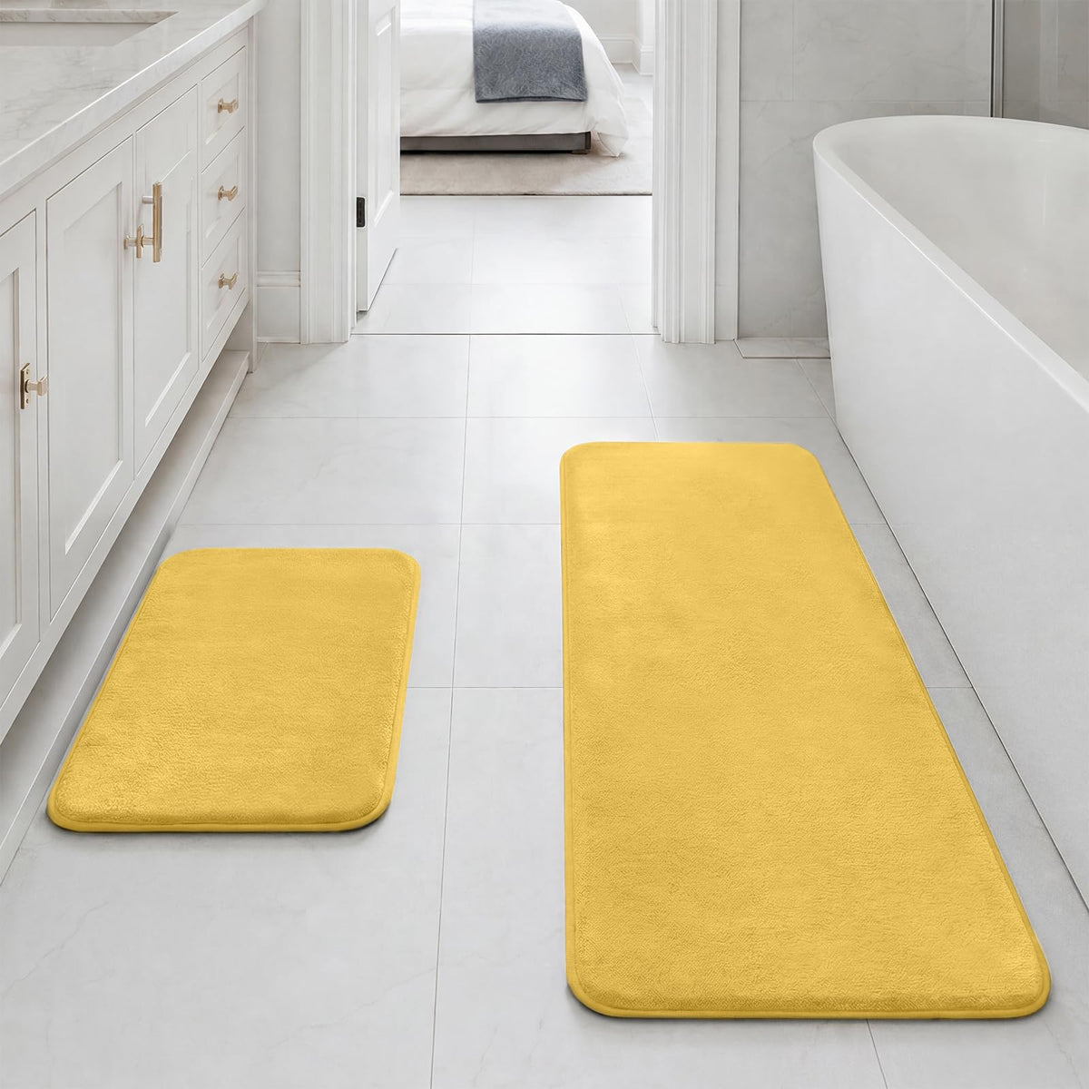 HUXMEYSON Bathroom Rugs Sets 2 Piece, Non-Slip & Quick Dry Bath Mat Set, Ultra Soft Velvet Bath Rugs for Bathroom, Toilet and Shower Floor, Navy