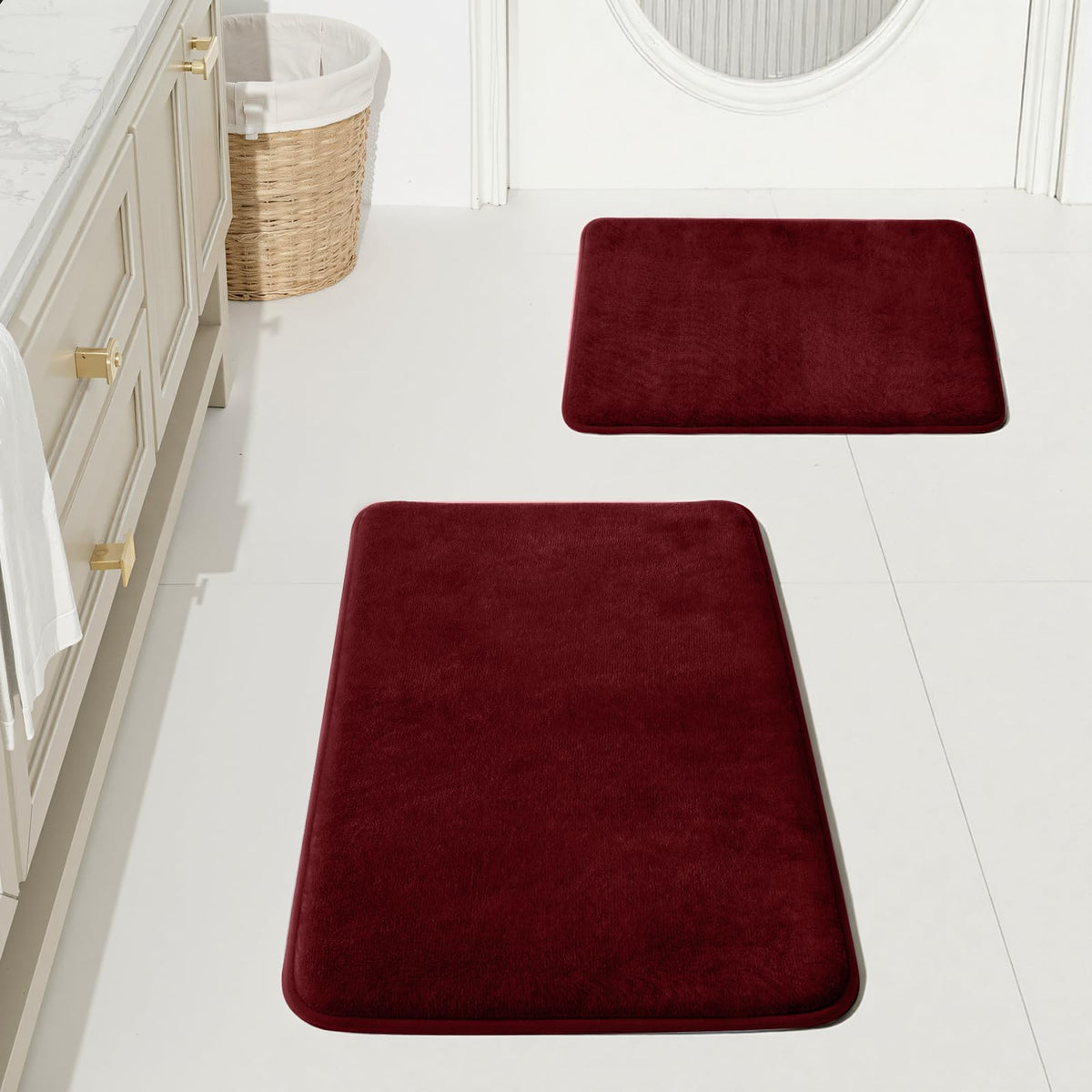 HUXMEYSON Bathroom Rugs Sets 2 Piece, Non-Slip & Quick Dry Bath Mat Set, Ultra Soft Velvet Bath Rugs for Bathroom, Toilet and Shower Floor, Navy