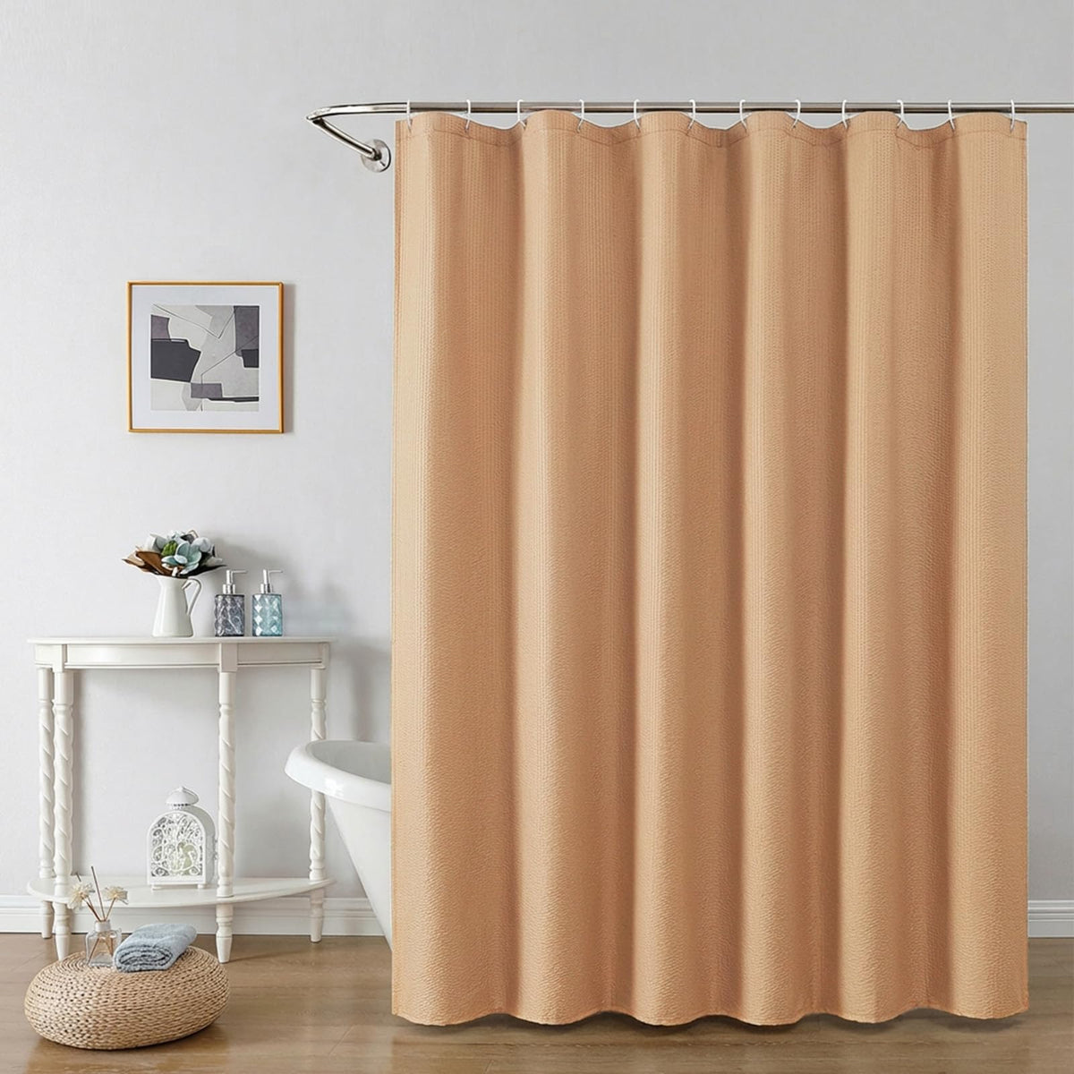 OWENIE White Shower Curtain for Bathroom 84 Inches Extra Long, Elegant 3D Embossed Textured Cloth Waffle Shower Curtain, Modern Luxury Hotel Style, Water Repellent, Machine Washable, 72X84, White