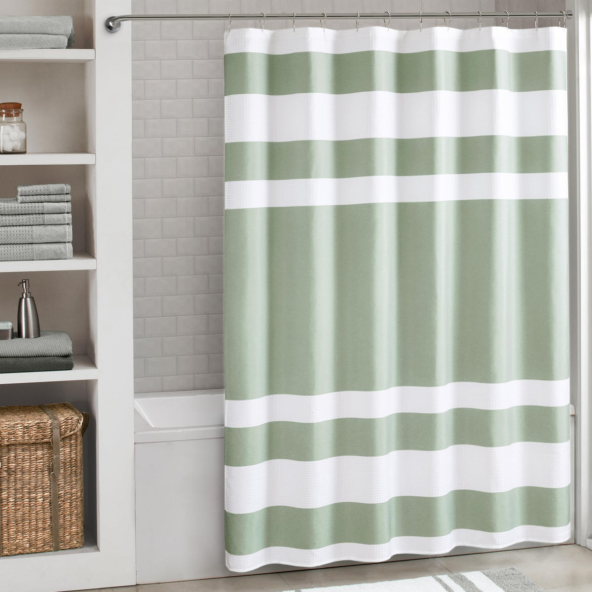 Madison Park Spa Waffle Shower Curtain for Bathroom, 72 x 72, Sage Green