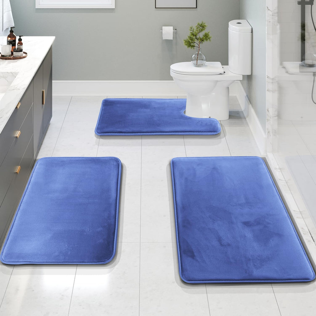 Clara Clark 3 Piece Bathroom Rugs Bath Mat Set, Velvet Memory Foam Bath Mats for Bathroom - Non-Slip, PVC Backing Bath Rugs, Washable - Dries Quickly, Green