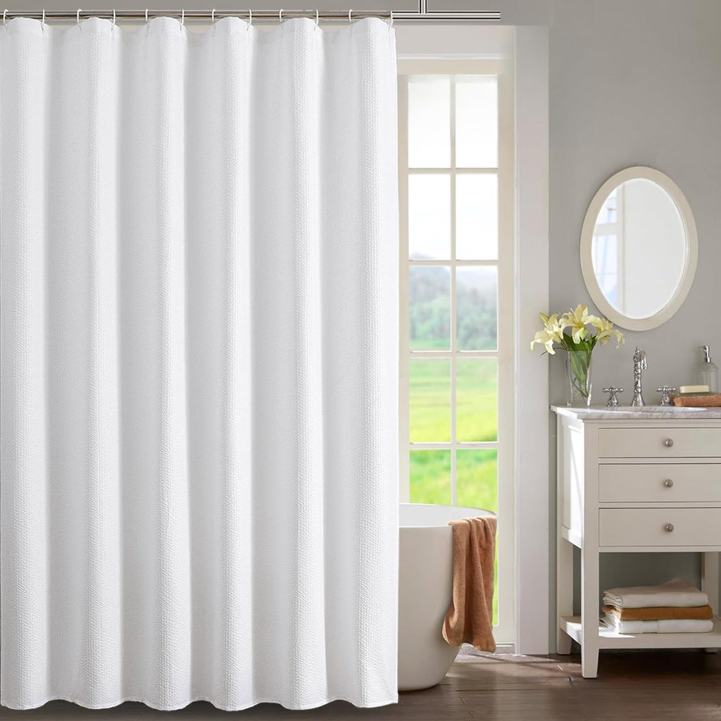 OWENIE White Shower Curtain for Bathroom 84 Inches Extra Long, Elegant 3D Embossed Textured Cloth Waffle Shower Curtain, Modern Luxury Hotel Style, Water Repellent, Machine Washable, 72X84, White