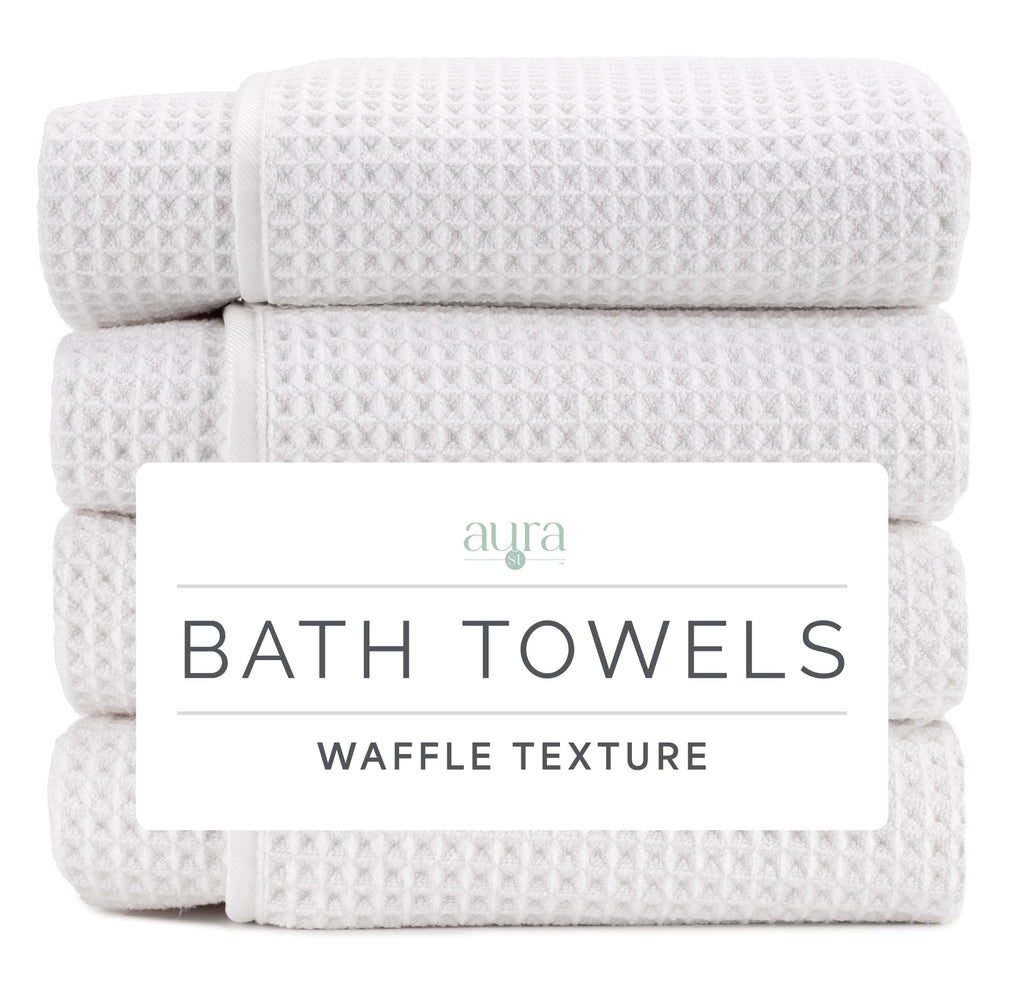 S&T INC. Aura Waffle Bath Towels, 4 Pack, 30" x 60", Beige