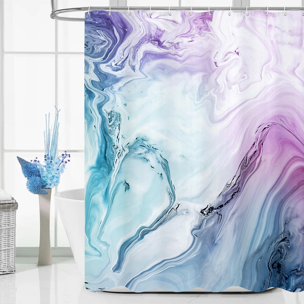 Blue Marble Fabric Shower Curtain, Abstract Watercolor, 72 x 72 Inches