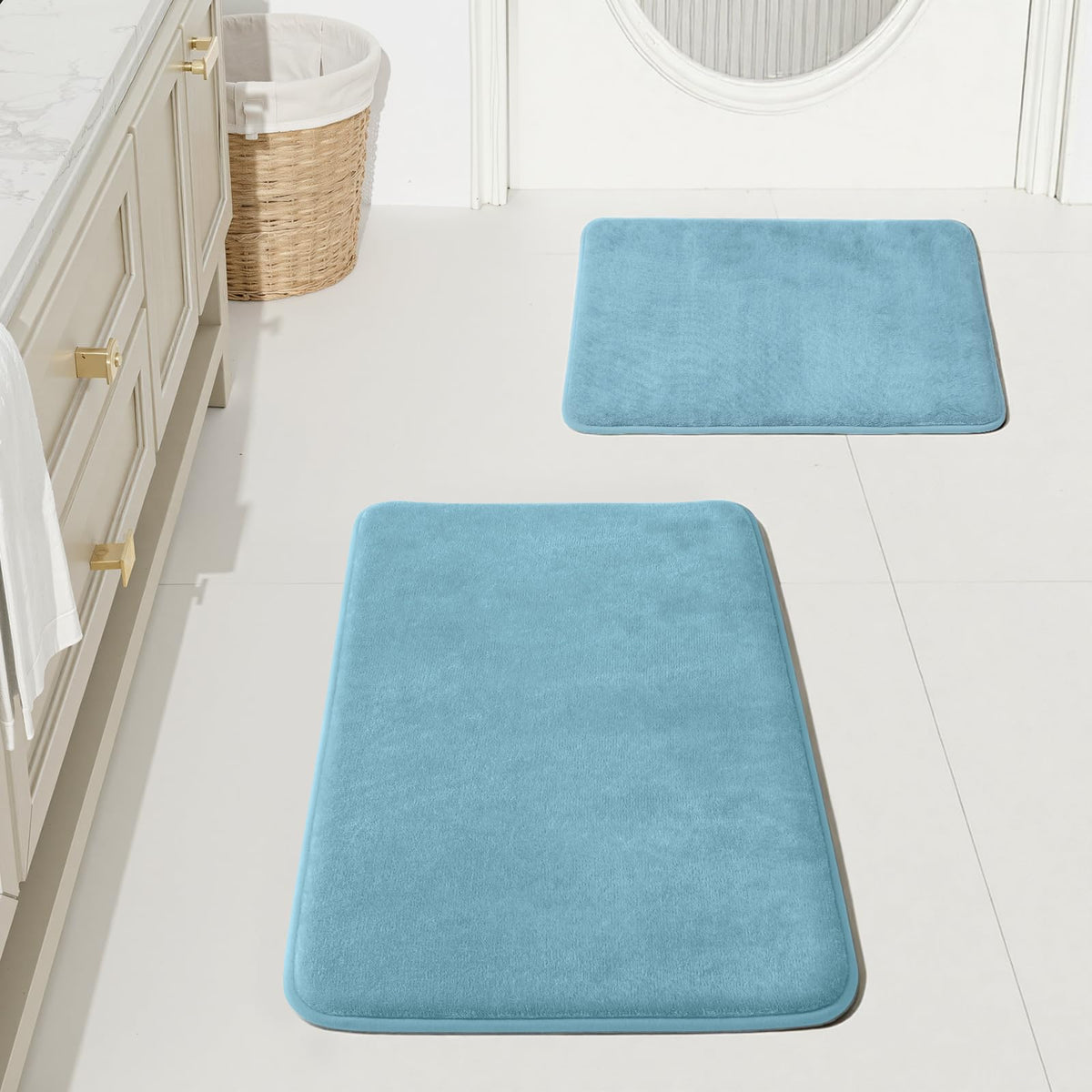 HUXMEYSON Bathroom Rugs Sets 2 Piece, Non-Slip & Quick Dry Bath Mat Set, Ultra Soft Velvet Bath Rugs for Bathroom, Toilet and Shower Floor, Navy