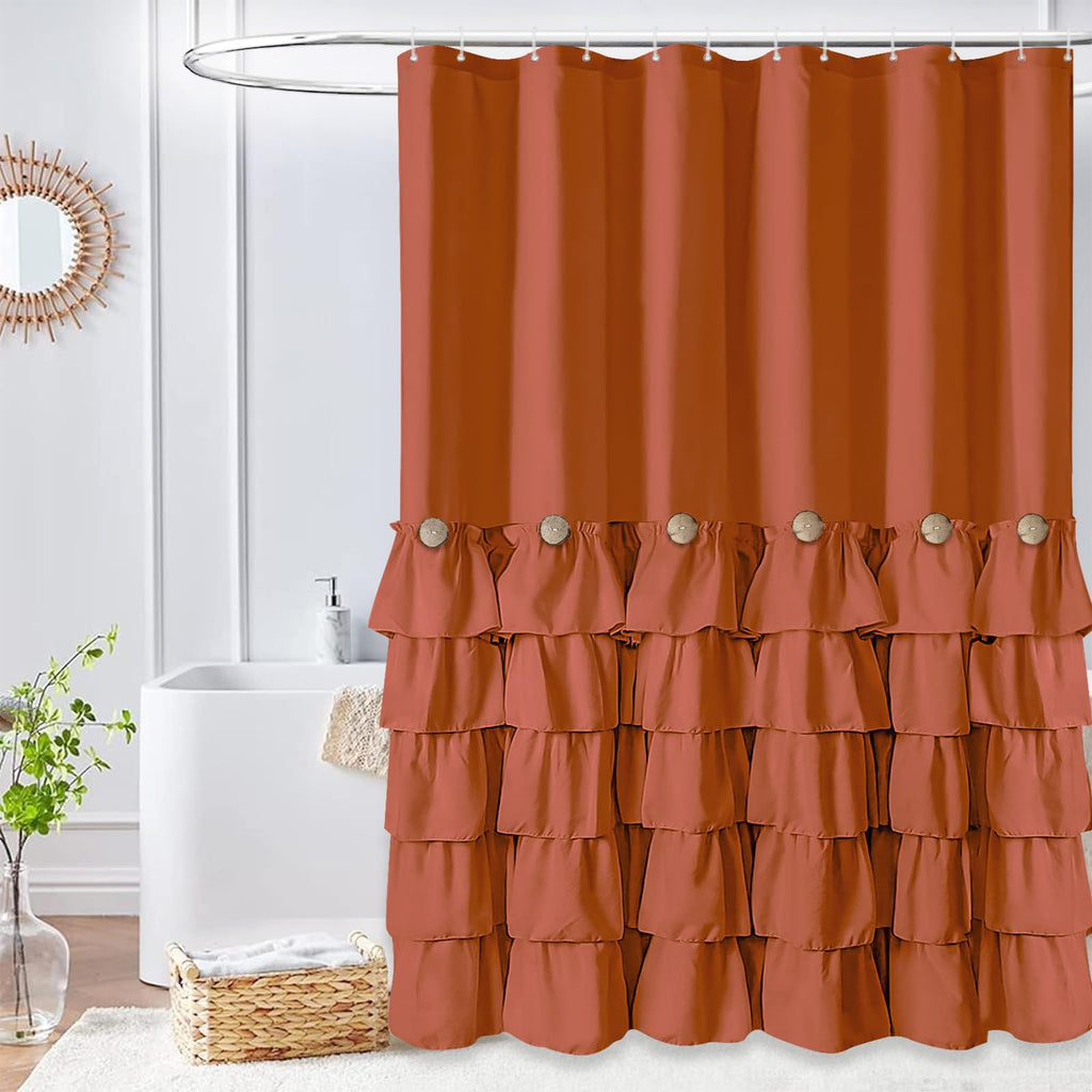 Seasonwood Beige Ruffle Shower Curtain Neutral Shower Curtain 72 x 72