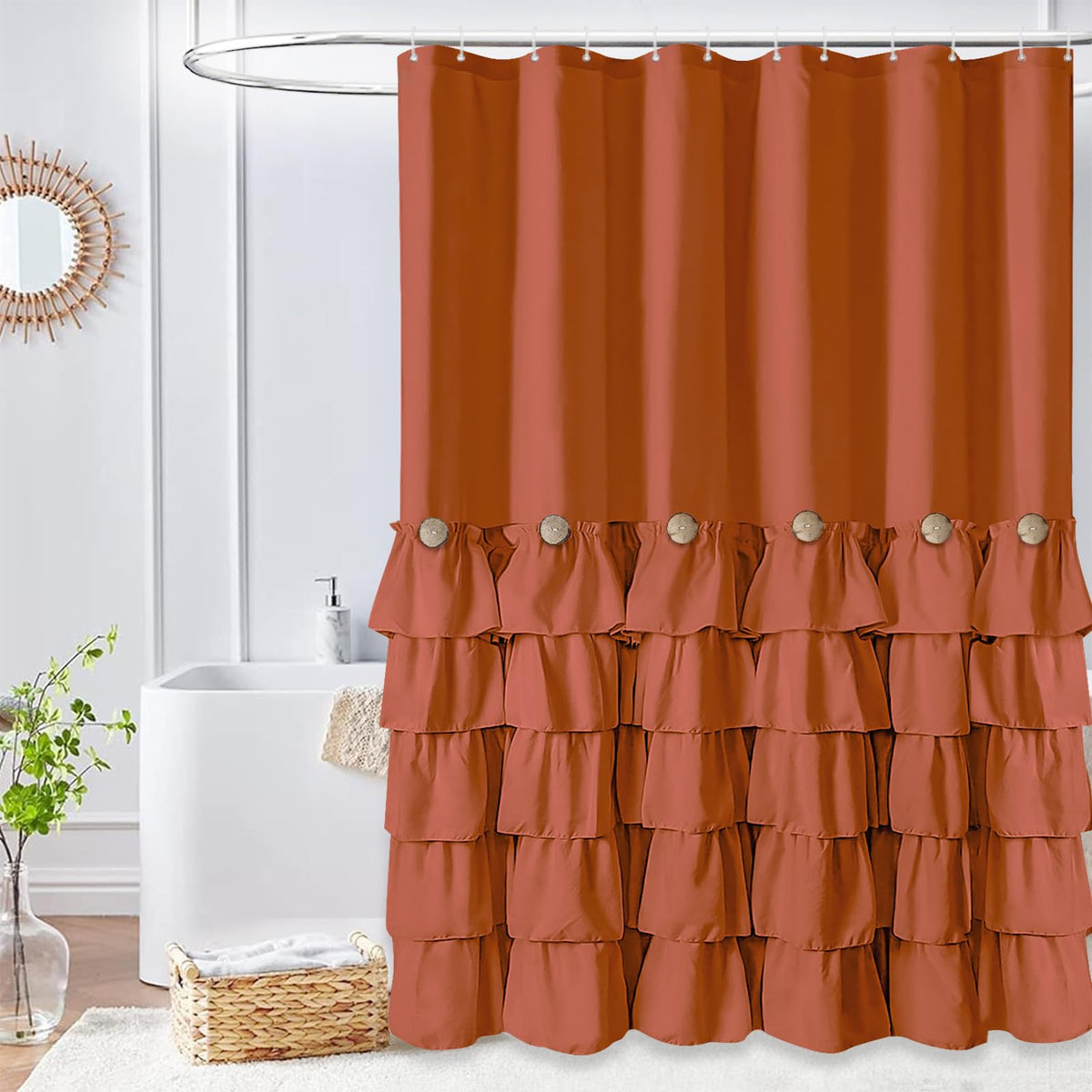 Seasonwood Beige Ruffle Shower Curtain Neutral Shower Curtain 72 x 72
