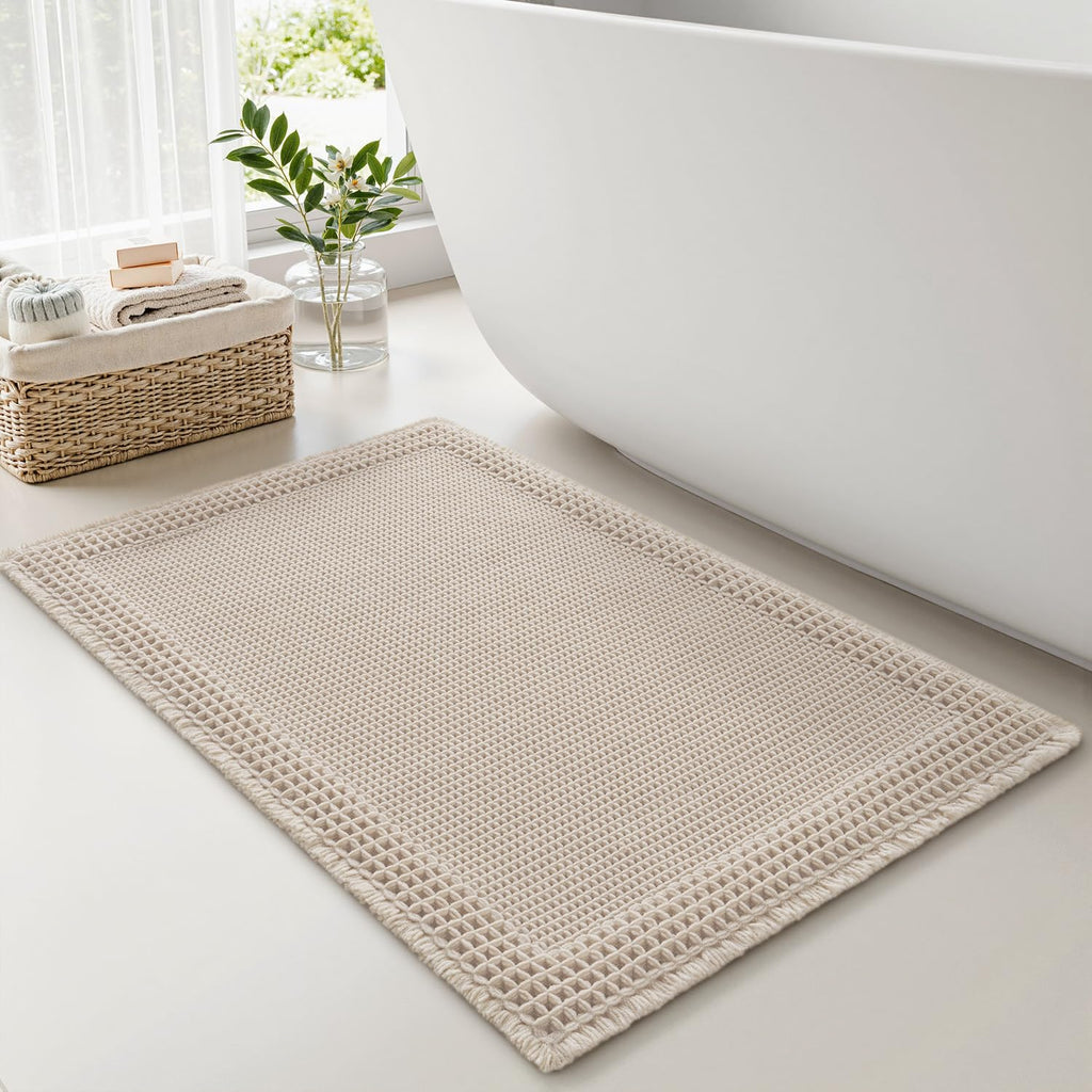 RESARE Waffle Bathroom Runner Rugs, Non Slip Boho Bath Mat 24"x72" Brown