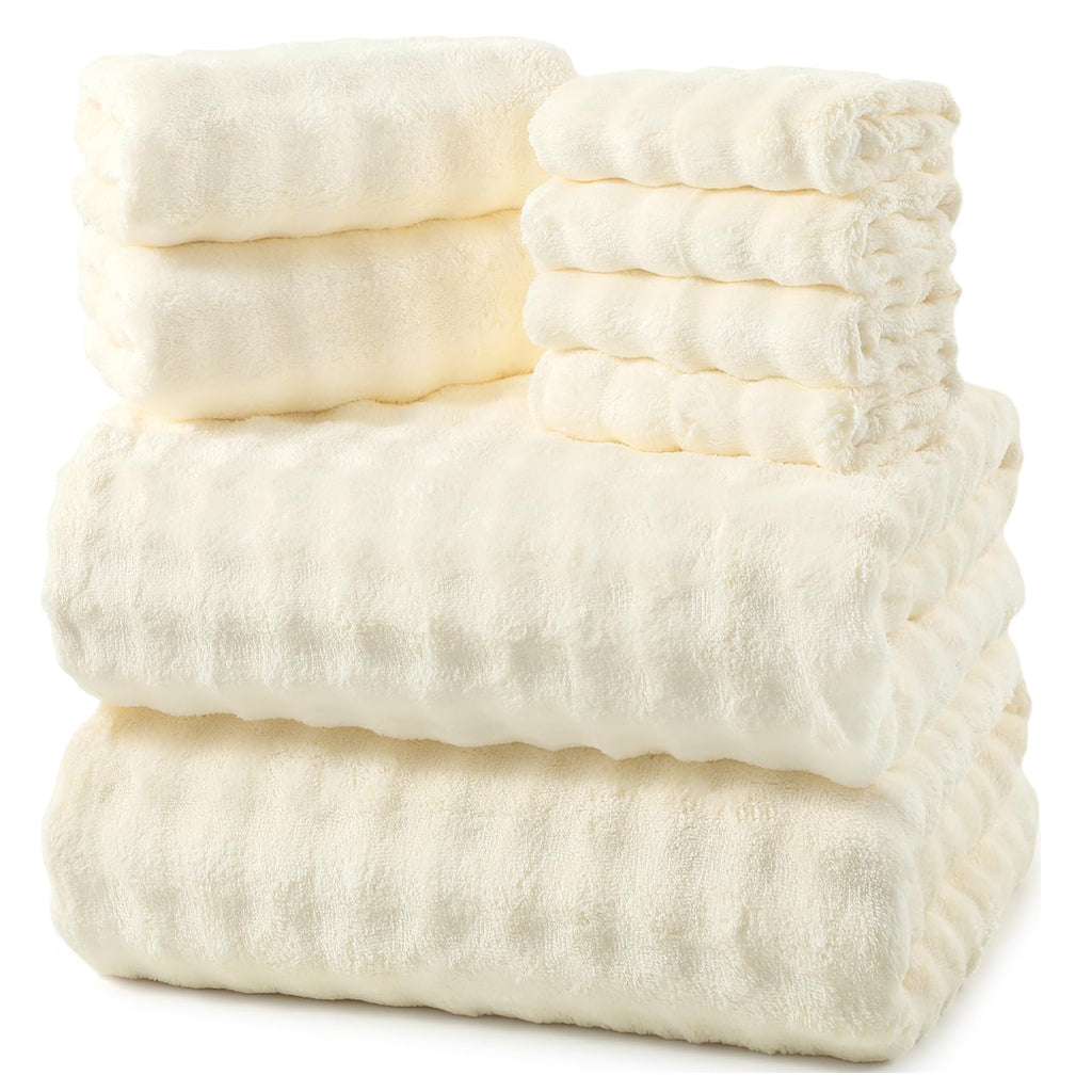 REDKISS Soft Bath Towel Sets 8-Piece, Microfiber Quick Dry & Absorbent, 35x70 in Large Bath Sheet 14x30 in Hand Towel, 12x12 in Washcloth, Pink Bathroom Towel Set