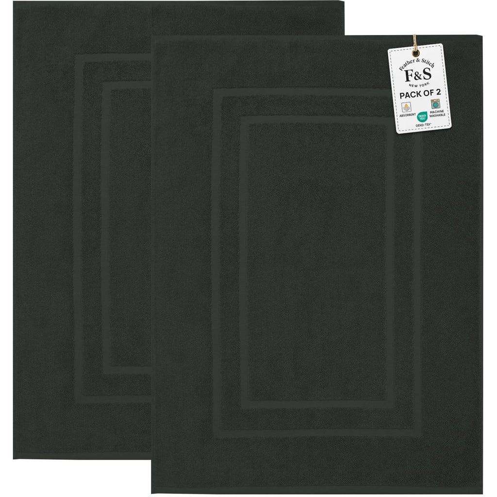 Feather & Stitch 100% Cotton Bath Mats 2 Piece 30x21 Inches, Grey