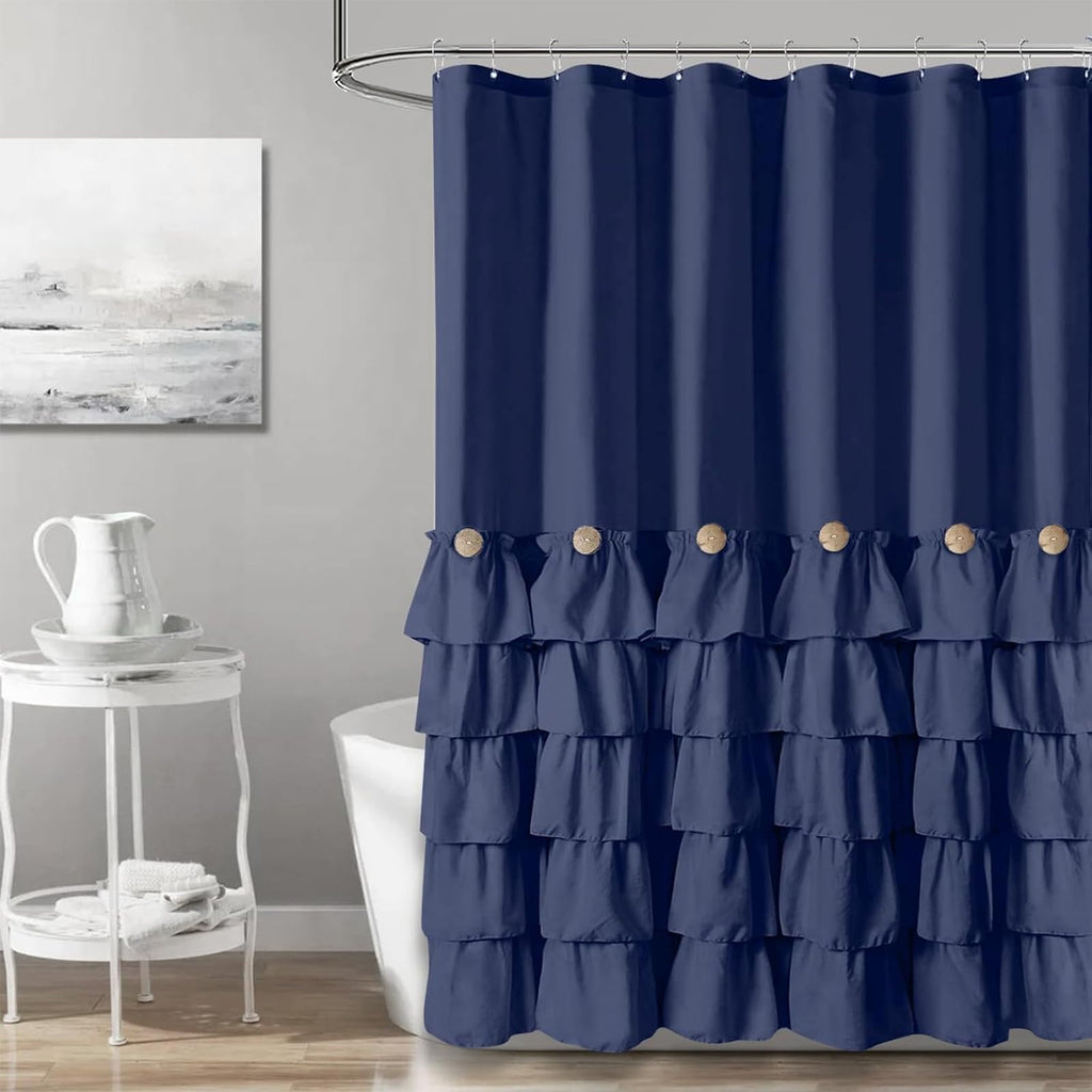 Seasonwood Beige Ruffle Shower Curtain Neutral Shower Curtain 72 x 72