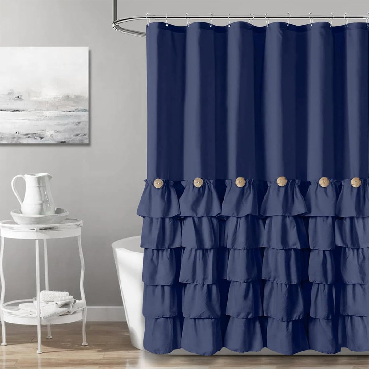 Seasonwood Beige Ruffle Shower Curtain Neutral Shower Curtain 72 x 72